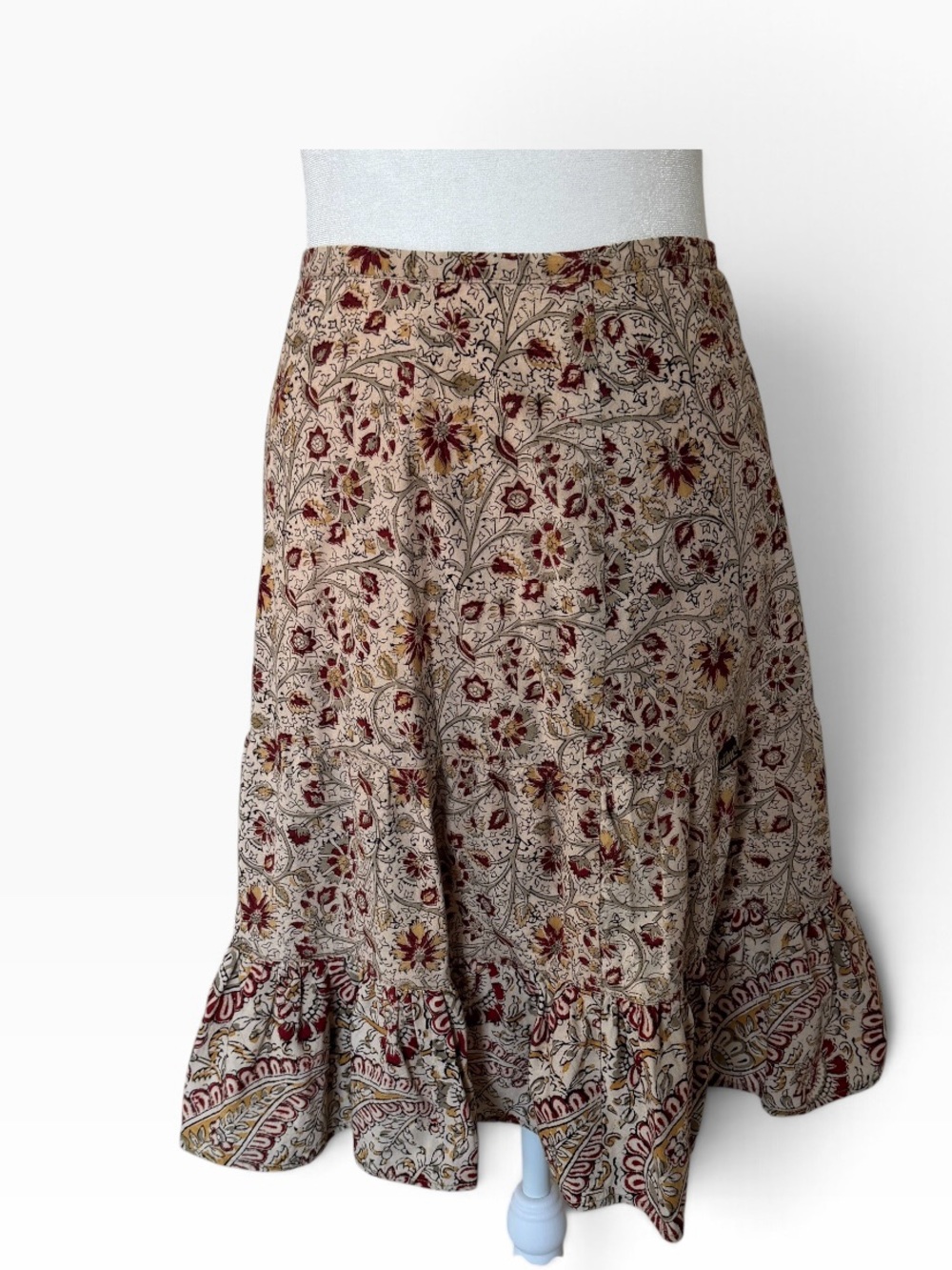KÜHL Cotton Boho Paisley Skirt | Cream, Burgundy & Mustard Sz S